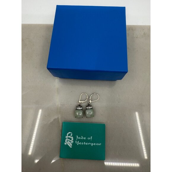 HSN Jade of Yesteryear Sterling Silver Jade CZ Drop Earrings Perfect Gift‎ - Picture 1 of 6